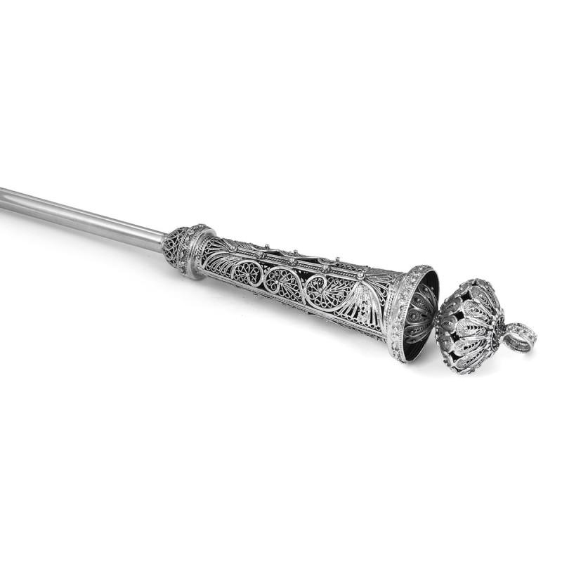 Traditional Yemenite Art Grand Handcrafted Sterling Silver Yad (Torah